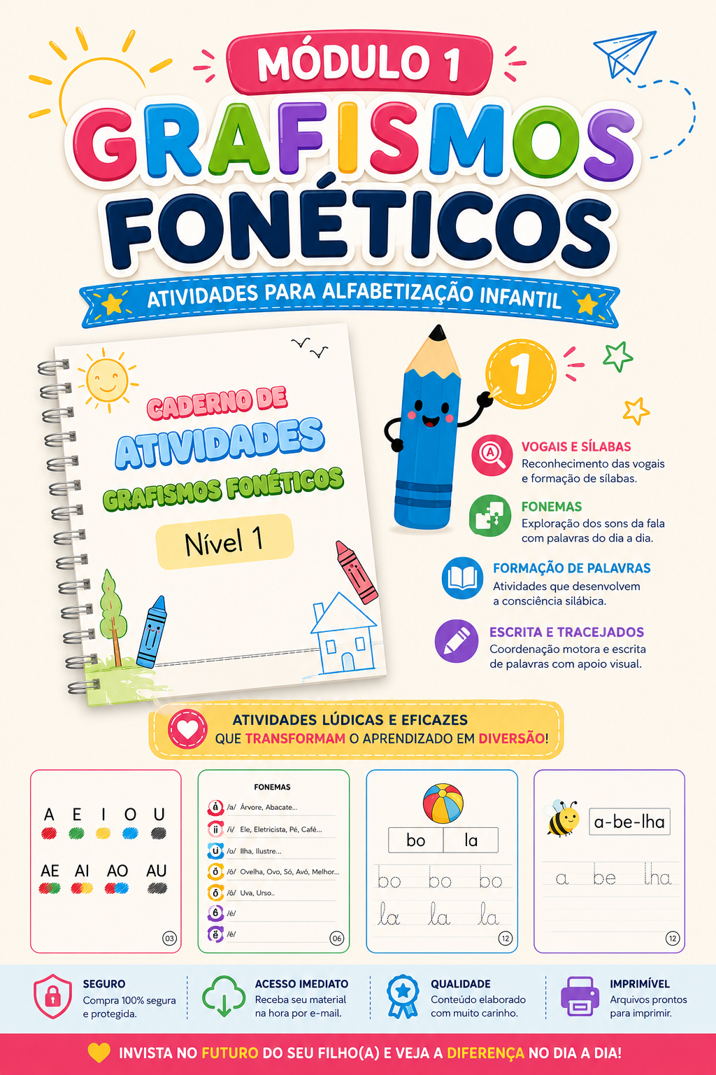 Módulo 1 — Vogais, sílabas, fonemas, formação de palavras e tracejados
